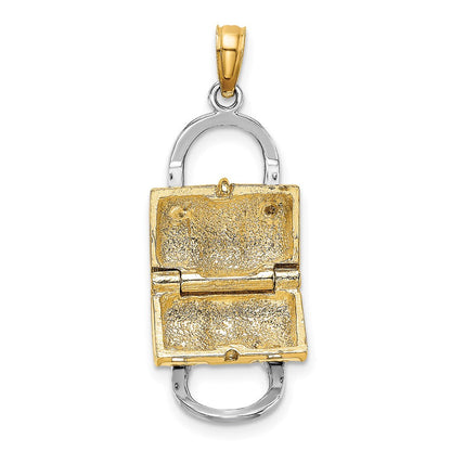 14K Gelb- & Rhodiumgold Rhodiniert 3-D Weiß Emaillierter Handtaschen-Charm zum Öffnen