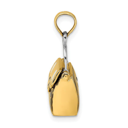 14K Gelbgold & Rhodium 3-D-Handtaschen-Charm mit schwarzer und weißer Emaille, zum Öffnen