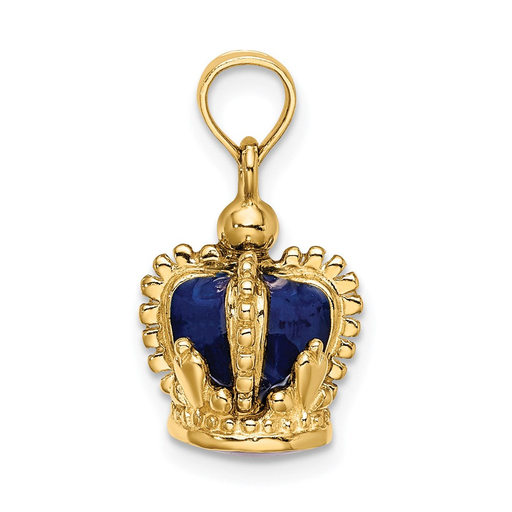 14K Gelbgold 3D-Charm Krone mit blauer Emaille innen