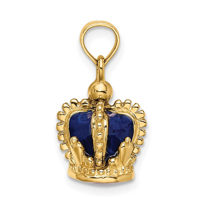 14K Gelbgold 3D-Charm Krone mit blauer Emaille innen