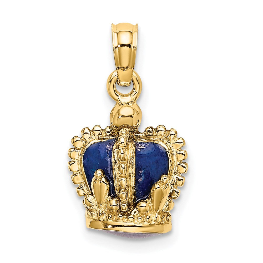 14K Gelbgold 3D-Charm Krone mit blauer Emaille innen