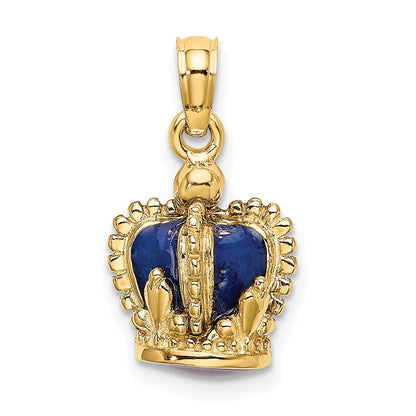 14K Gelbgold 3D-Charm Krone mit blauer Emaille innen