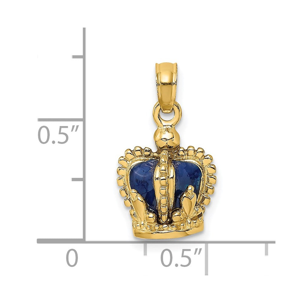 14K Gelbgold 3D-Charm Krone mit blauer Emaille innen