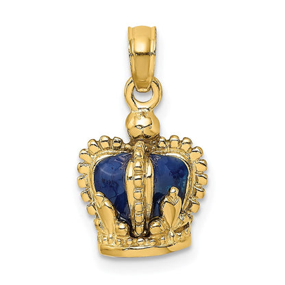 14K Gelbgold 3D-Charm Krone mit blauer Emaille innen