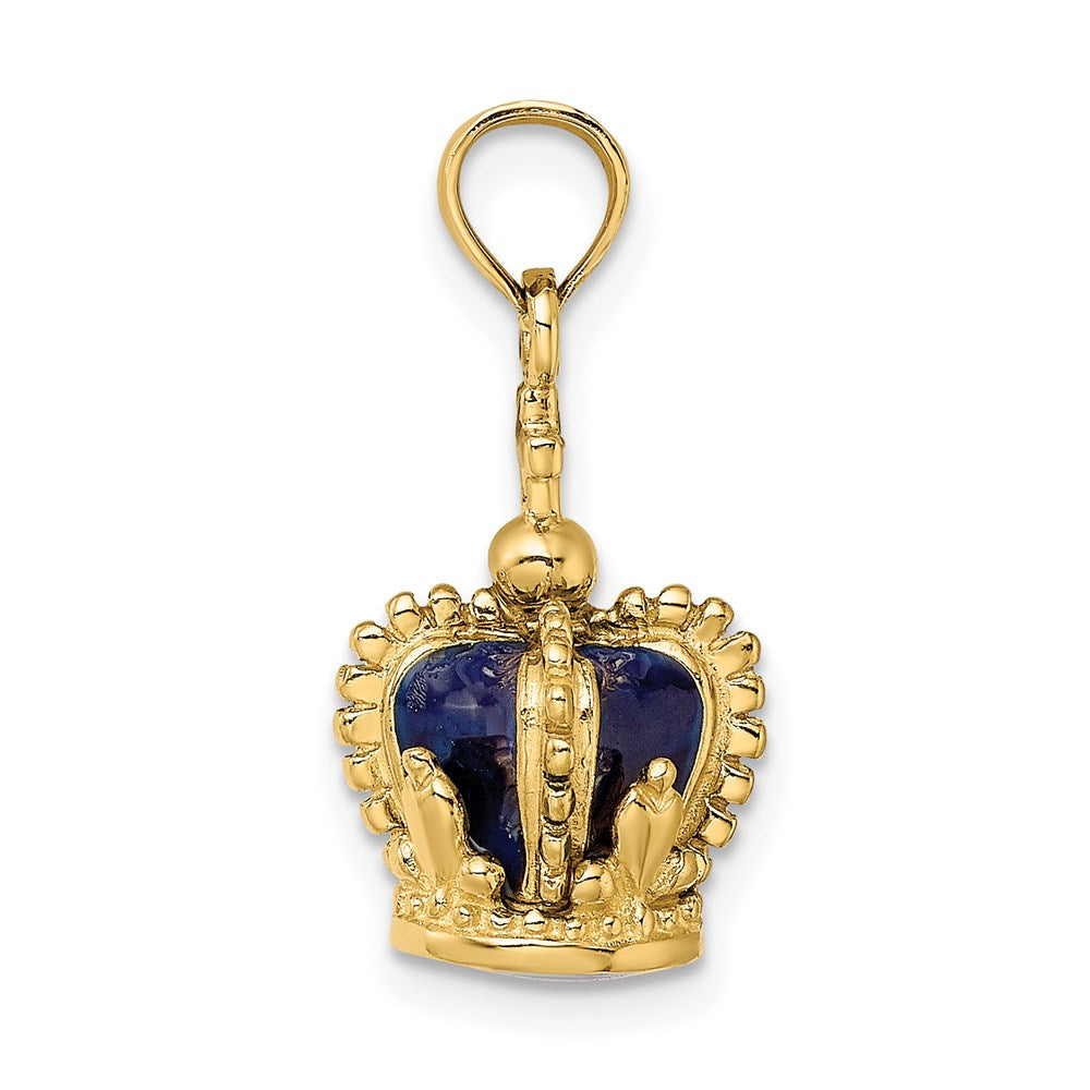 14K Gelbgold 3-D-Charm Krone mit Kreuz obenauf, emailliert