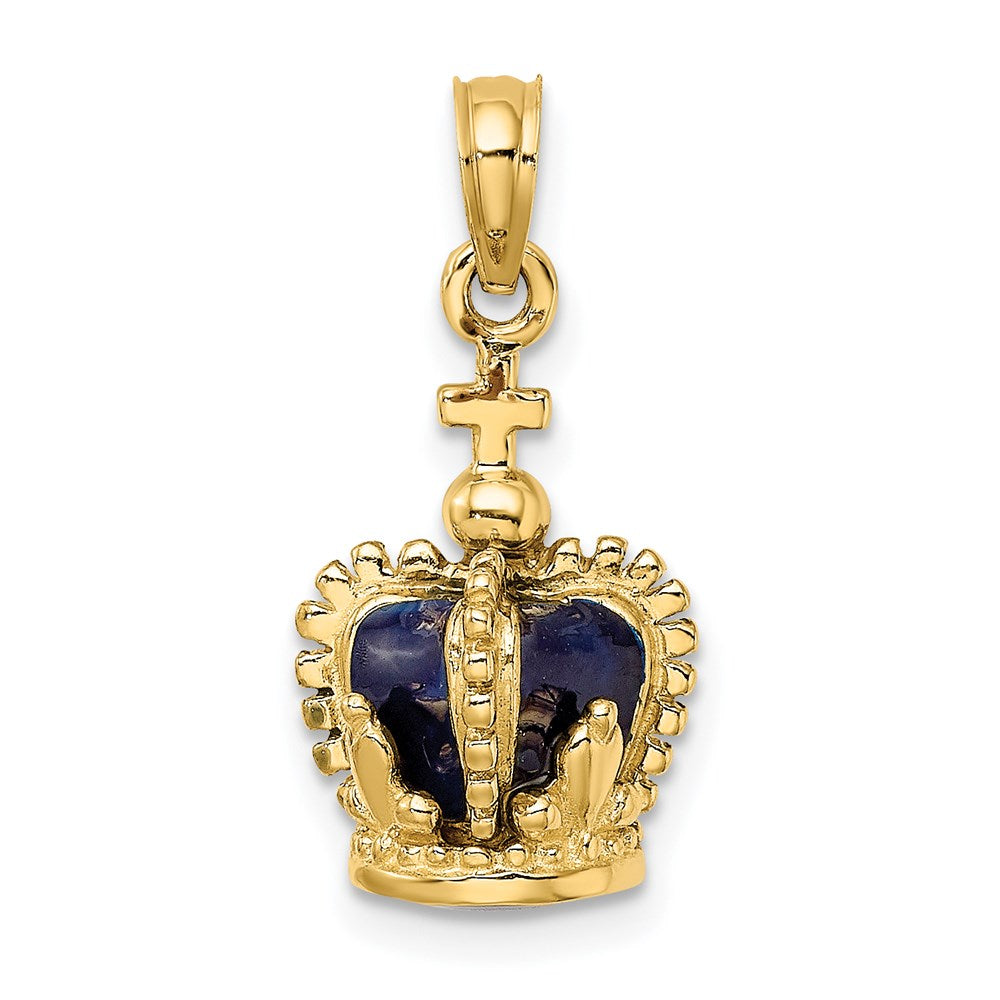 14K Gelbgold 3-D-Charm Krone mit Kreuz obenauf, emailliert