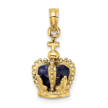 14K Gelbgold 3-D-Charm Krone mit Kreuz obenauf, emailliert