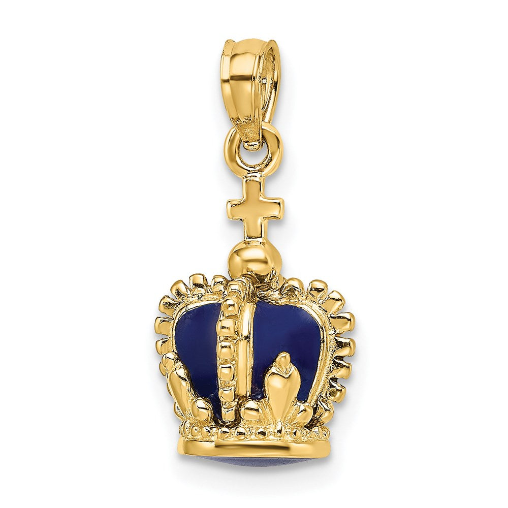 14K Gelbgold 3-D-Charm Krone mit Kreuz obenauf, emailliert