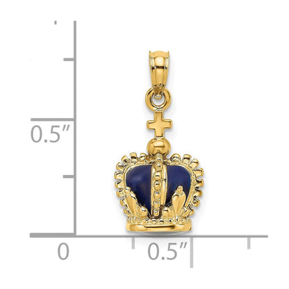 14K Gelbgold 3-D-Charm Krone mit Kreuz obenauf, emailliert