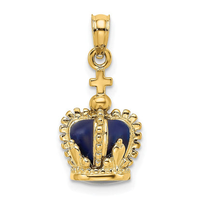 14K Gelbgold 3-D-Charm Krone mit Kreuz obenauf, emailliert