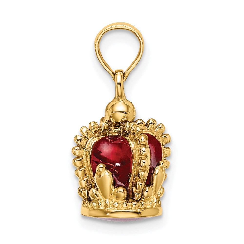 14K Gelbgold 3-D Charm Krone mit roter Emaille innen