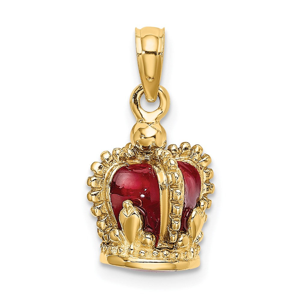 14K Gelbgold 3-D Charm Krone mit roter Emaille innen