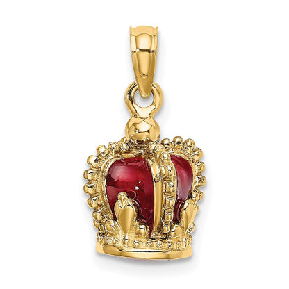 14K Gelbgold 3-D Charm Krone mit roter Emaille innen