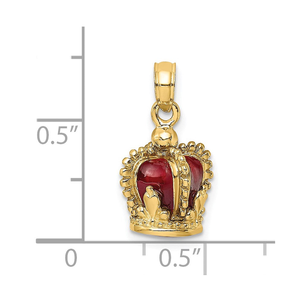14K Gelbgold 3-D Charm Krone mit roter Emaille innen