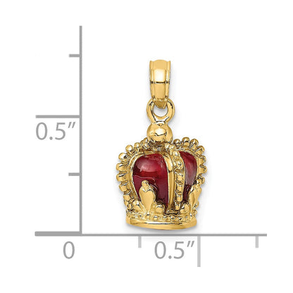 14K Gelbgold 3-D Charm Krone mit roter Emaille innen