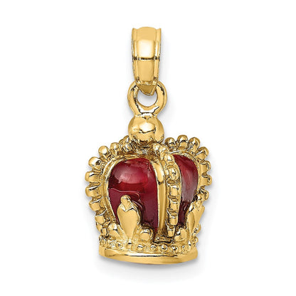 14K Gelbgold 3-D Charm Krone mit roter Emaille innen