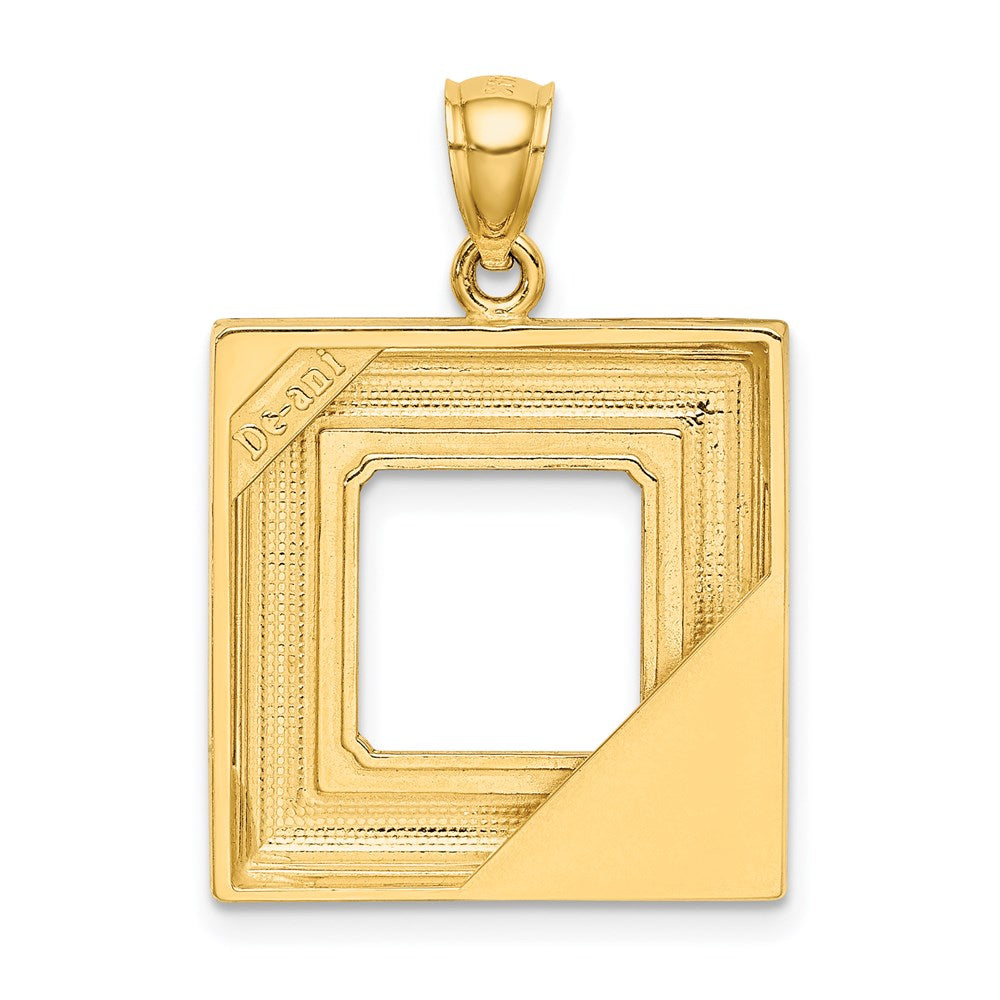 14K Gelbgold Bilderrahmen-Charm mit floraler Aqua-Emaille