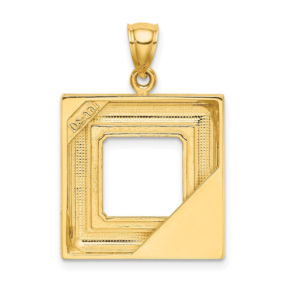14K Gelbgold Charm „Bilderrahmen" mit grüner Emaille-Blumenverzierung
