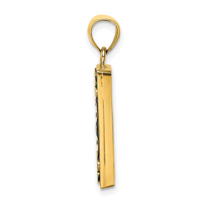 14K Gelbgold Bilderrahmen-Charm mit marineblauer Blumenemaille