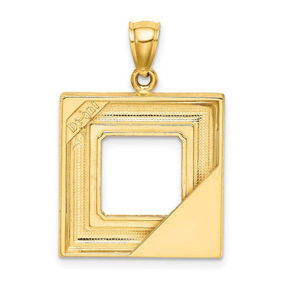 14K Gelbgold Bilderrahmen-Charm mit marineblauer Blumenemaille