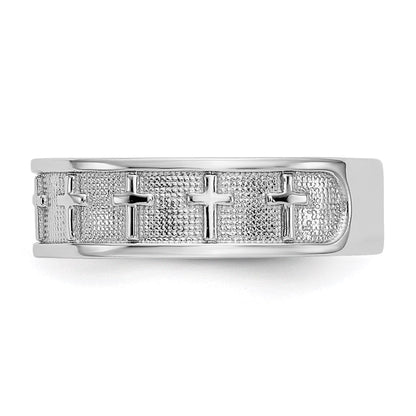 14K Weißgold Ring mit Kreuz, poliert & satiniert