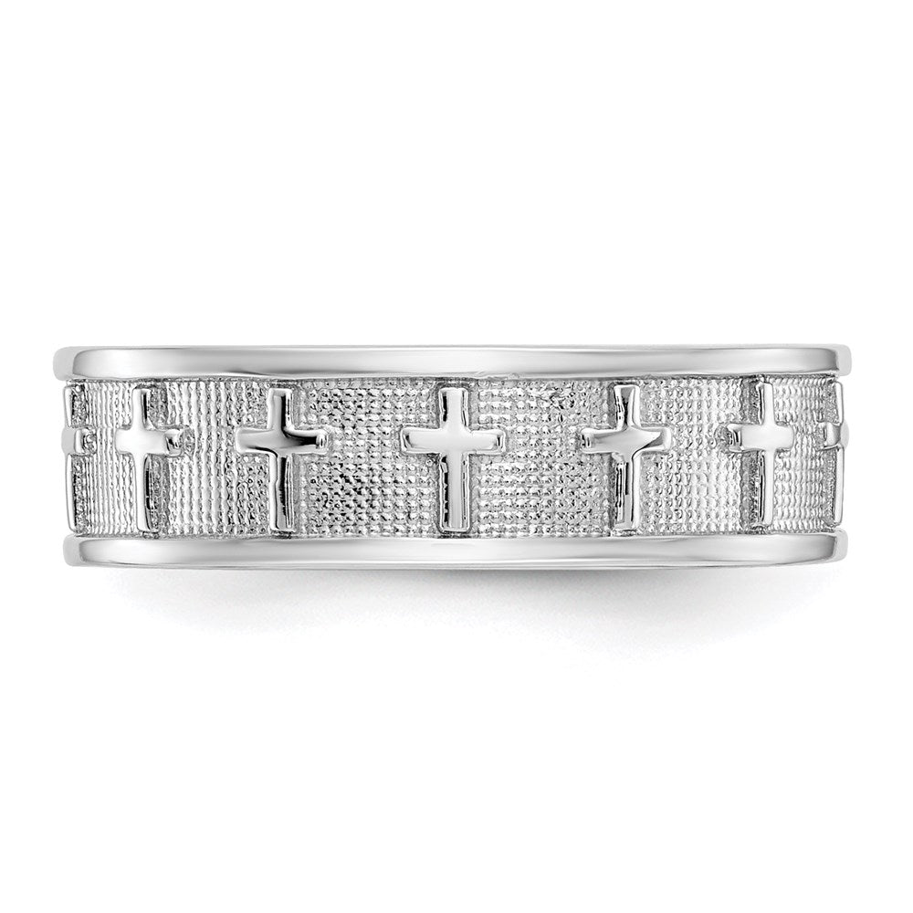 14K Weißgold Ring mit Kreuz, poliert & satiniert