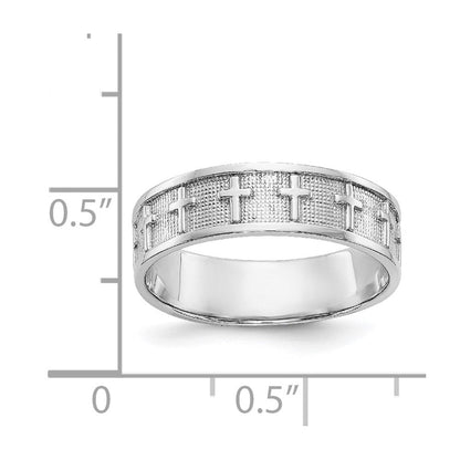 14K Weißgold Ring mit Kreuz, poliert & satiniert