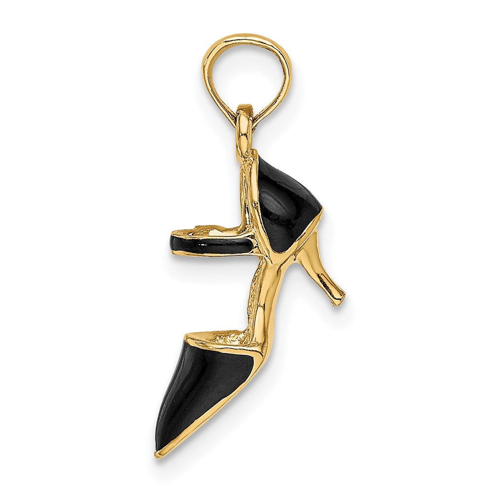 14K Gelbgold 3-D Pumps-Charm mit geschlossener Spitze in schwarzer Emaille