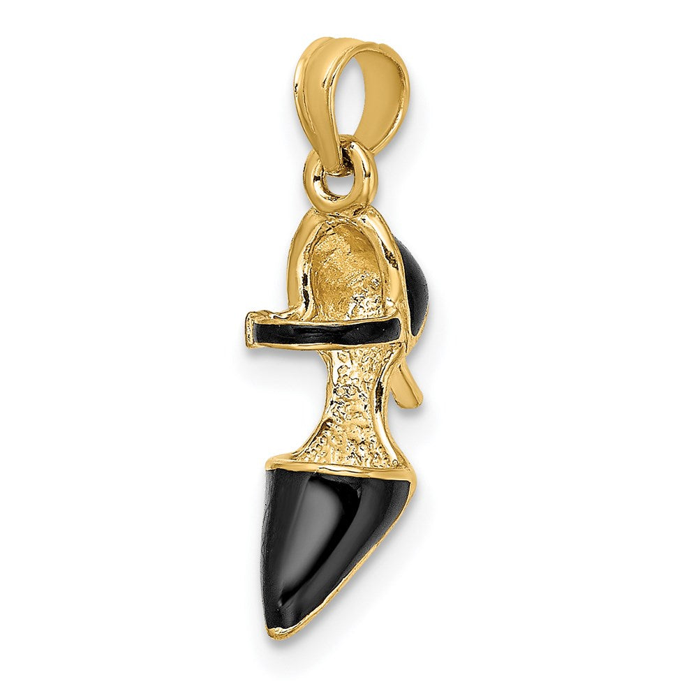 14K Gelbgold 3-D Pumps-Charm mit geschlossener Spitze in schwarzer Emaille