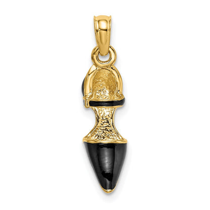 14K Gelbgold 3-D Pumps-Charm mit geschlossener Spitze in schwarzer Emaille