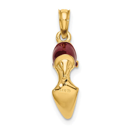 14K Gelbgold 3-D-High-Heel-Charm mit geschlossener Spitze und kastanienbrauner Emaille