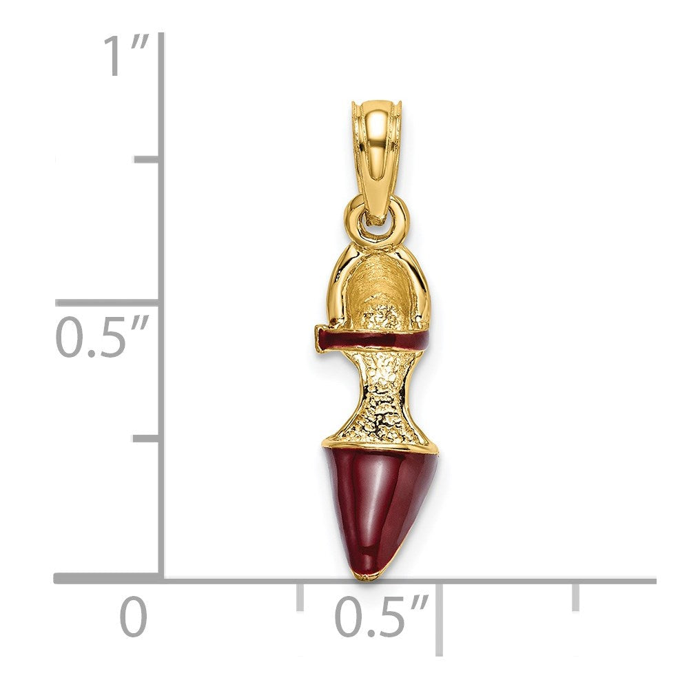14K Gelbgold 3-D-High-Heel-Charm mit geschlossener Spitze und kastanienbrauner Emaille