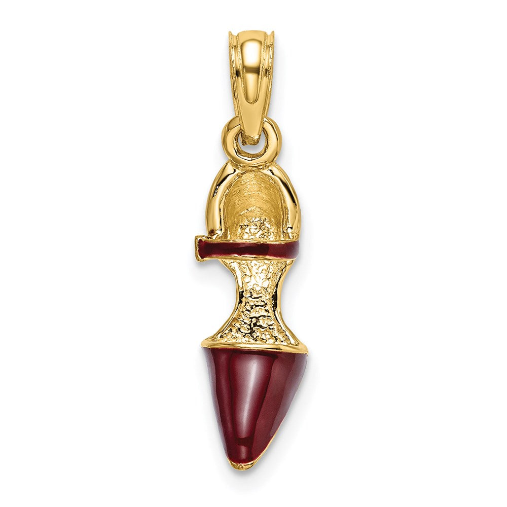 14K Gelbgold 3-D-High-Heel-Charm mit geschlossener Spitze und kastanienbrauner Emaille