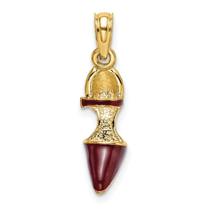 14K Gelbgold 3-D-High-Heel-Charm mit geschlossener Spitze und kastanienbrauner Emaille