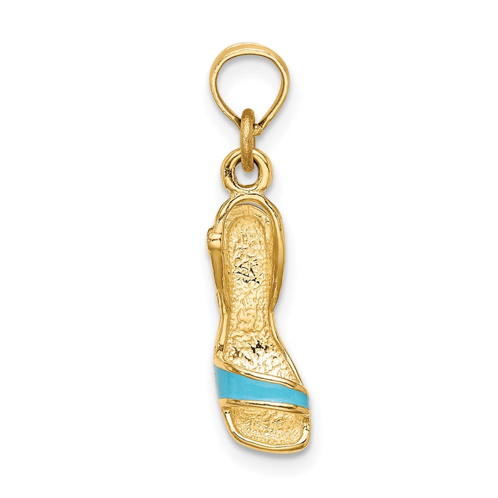 14K Gelbgold 3-d Aqua Emaille Offen Zehen Hoch Heel Charm