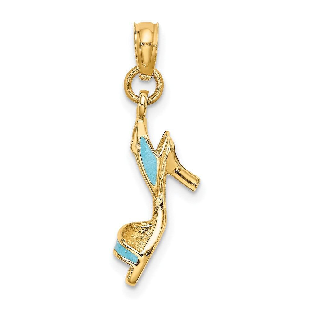 14K Gelbgold 3-d Aqua Emaille Offen Zehen Hoch Heel Charm