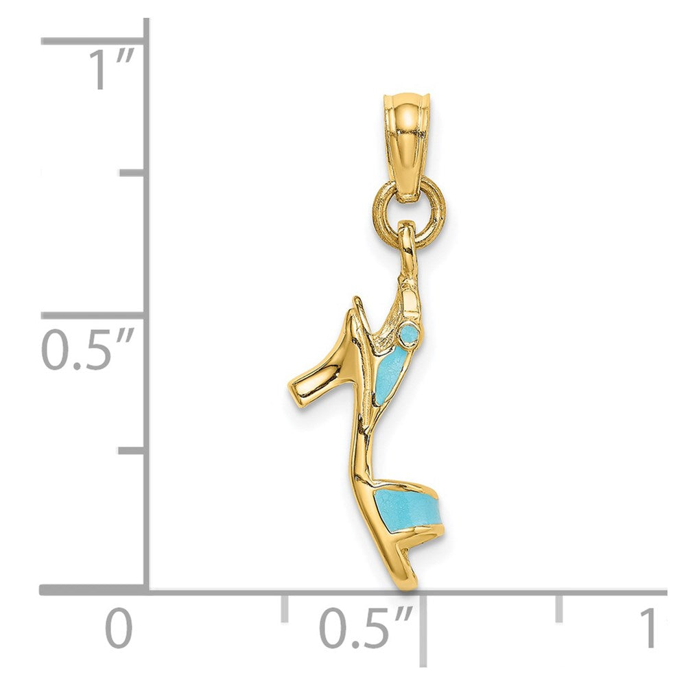 14K Gelbgold 3-d Aqua Emaille Offen Zehen Hoch Heel Charm