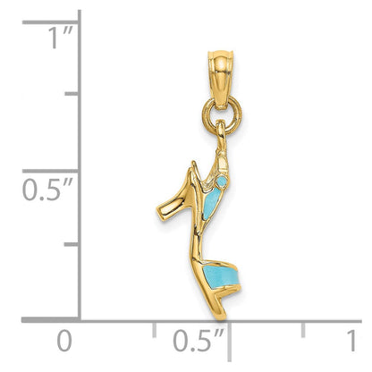 14K Gelbgold 3-d Aqua Emaille Offen Zehen Hoch Heel Charm