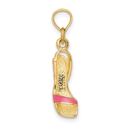 14K Gelbgold 3-d Rosa Emaille Offen Zehen Hoch Heel Charm