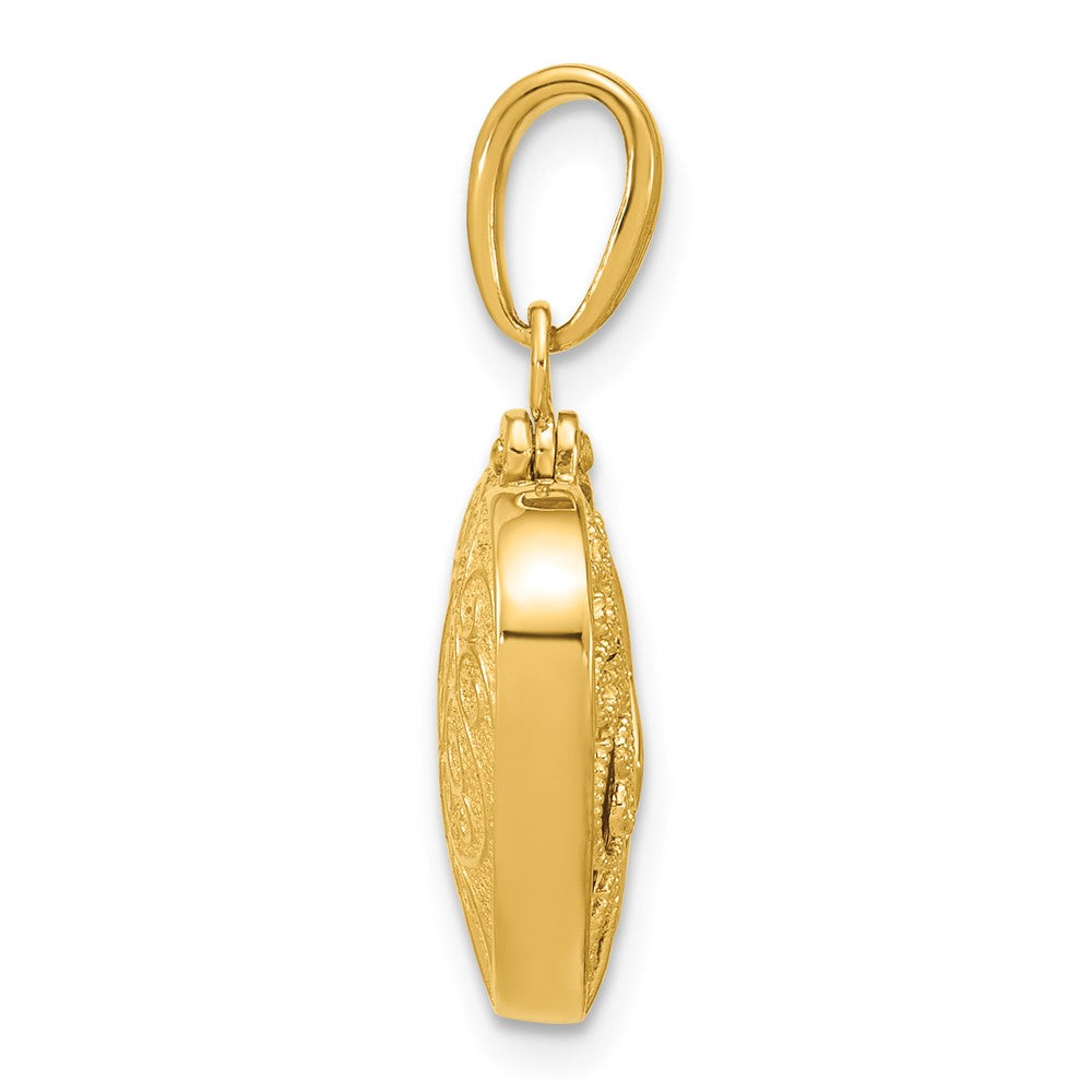 14K Gelbgold 3-D wendbarer Herz-Anhänger zum Öffnen