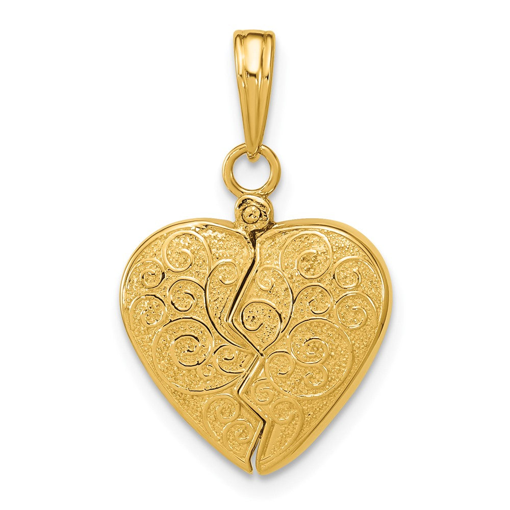 14K Gelbgold 3-D wendbarer Herz-Anhänger zum Öffnen