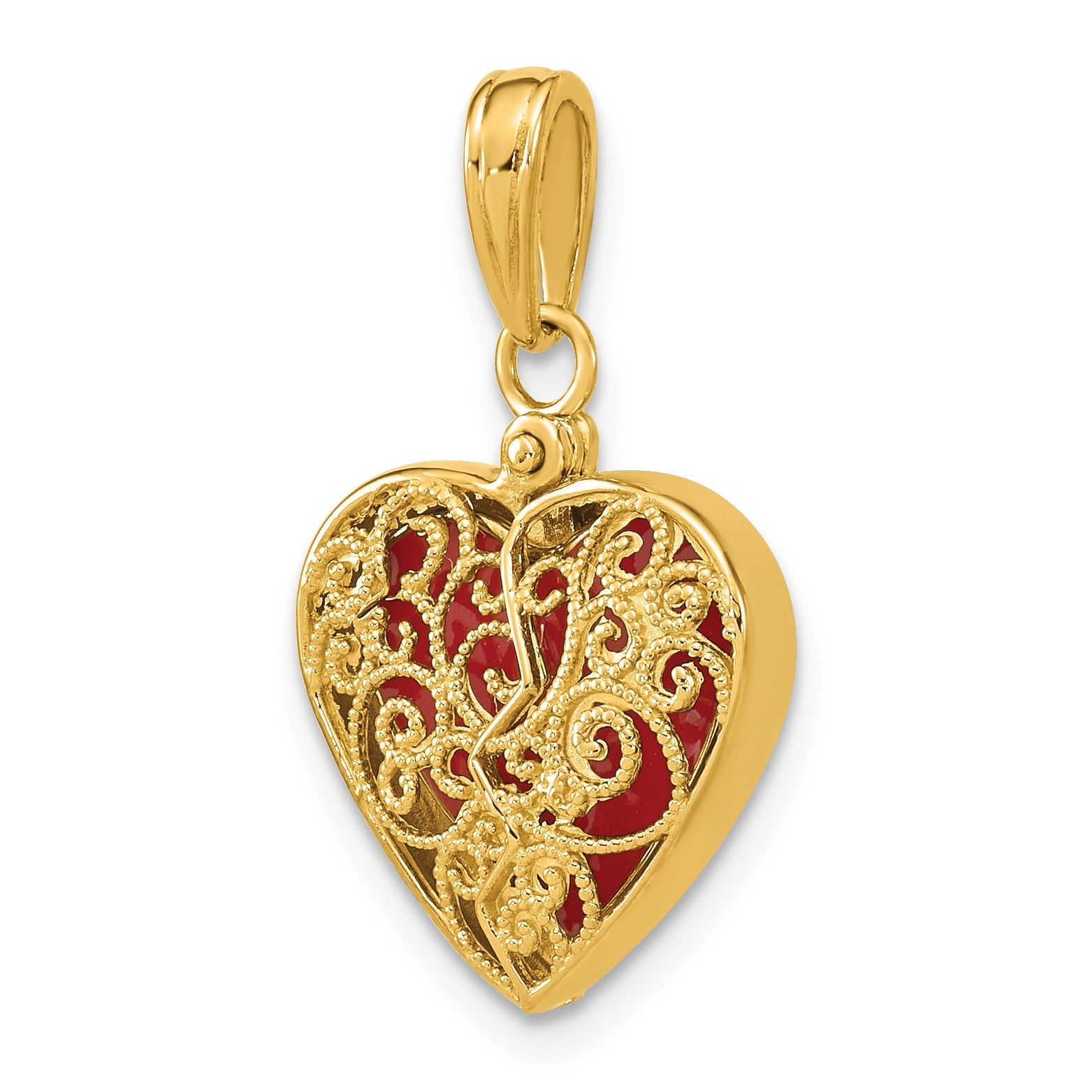 14K Gelbgold 3-D wendbarer Herz-Anhänger zum Öffnen
