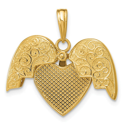 14K Gelbgold 3-D wendbarer Herz-Anhänger zum Öffnen