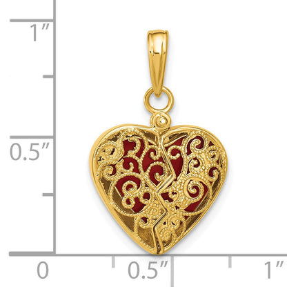 14K Gelbgold 3-D wendbarer Herz-Anhänger zum Öffnen