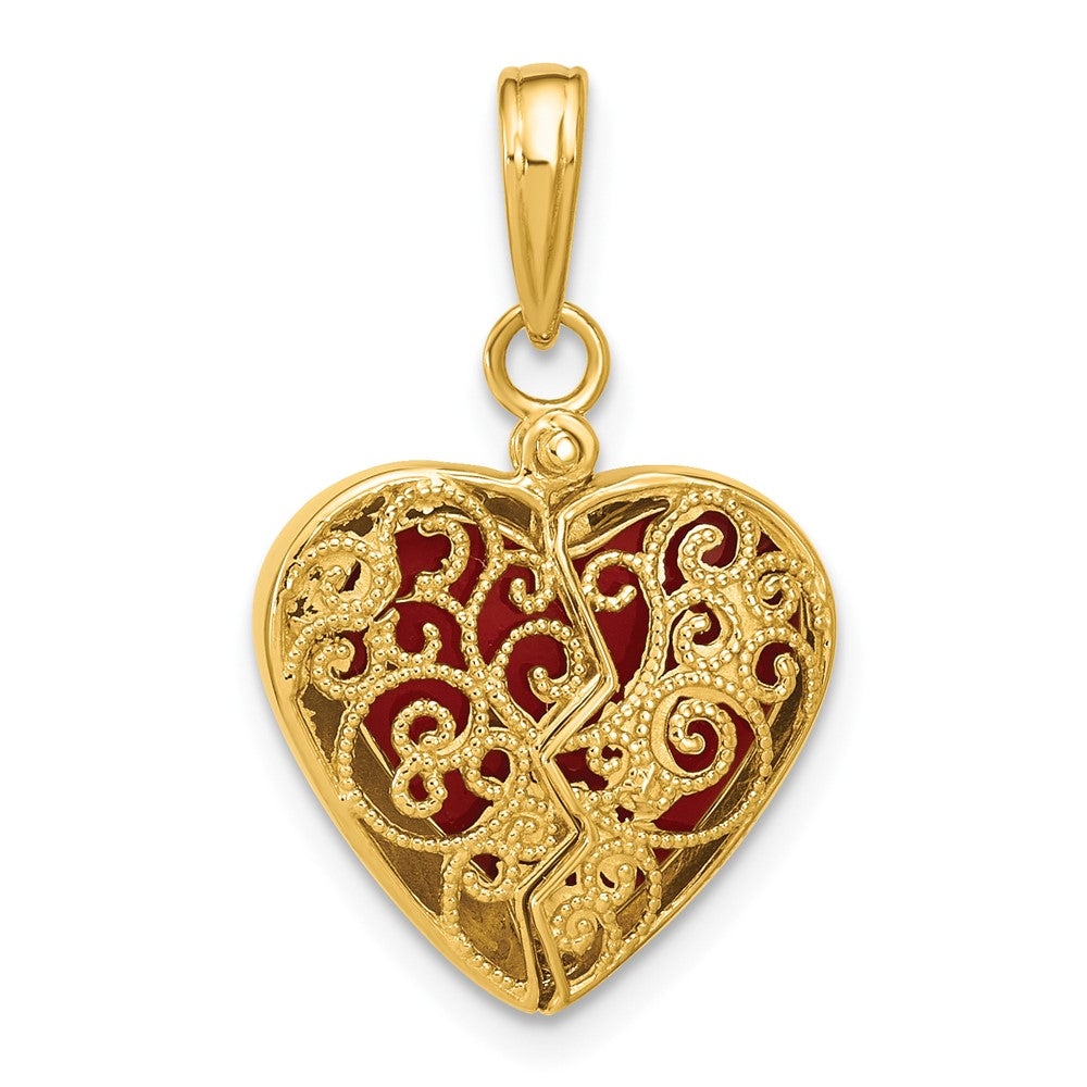 14K Gelbgold 3-D wendbarer Herz-Anhänger zum Öffnen