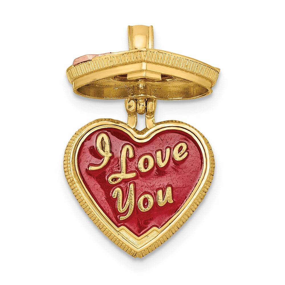 14K Bicolor-Gold 3D-Bonbon-Box-Charm mit Emaille „ICH LIEBE DICH“ innen