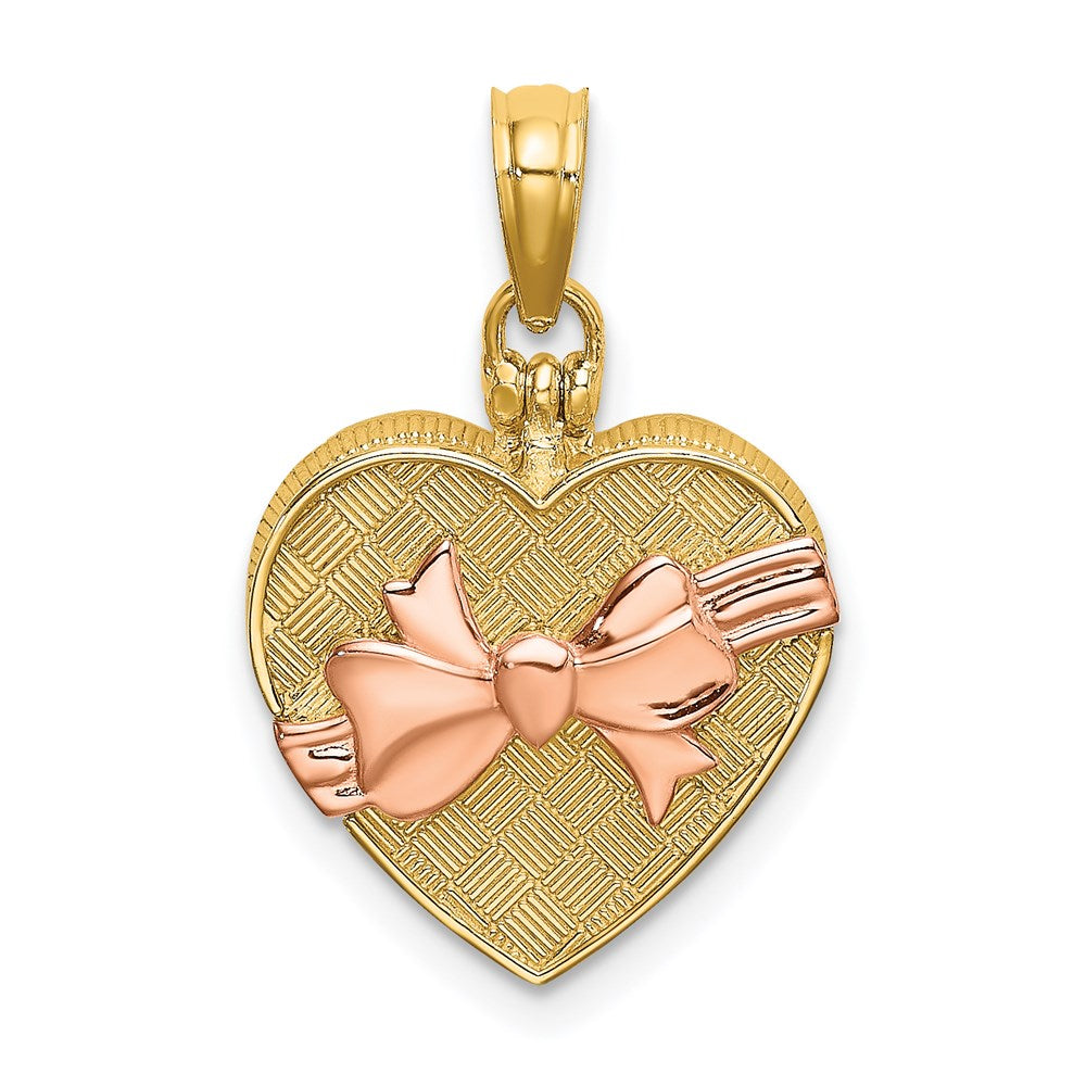 14K Bicolor-Gold 3D-Bonbon-Box-Charm mit Emaille „ICH LIEBE DICH“ innen
