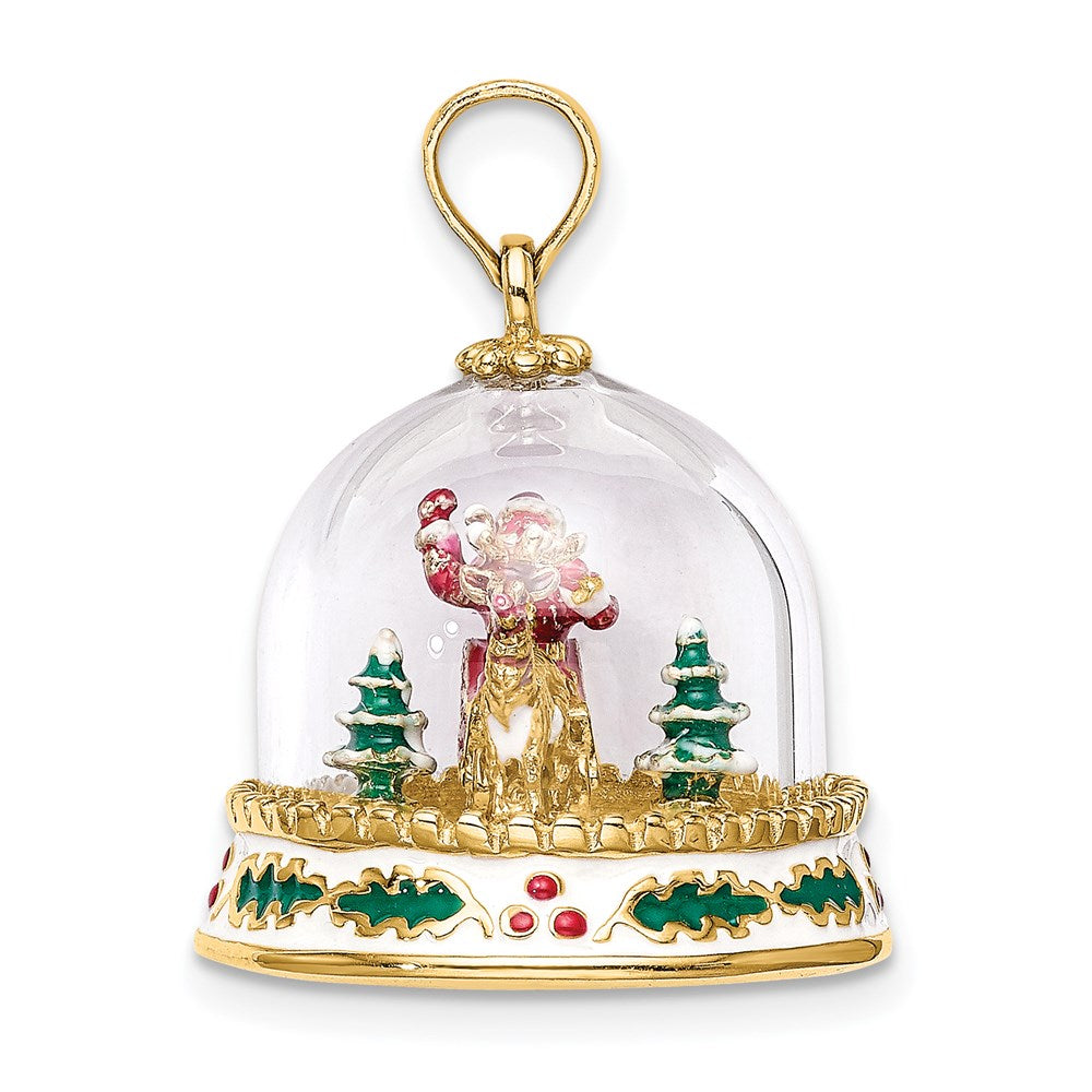 14K Gelbgold 3-d Emailliert Weihnachten Snow Globe Charm