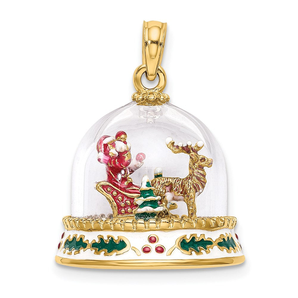 14K Gelbgold 3-d Emailliert Weihnachten Snow Globe Charm
