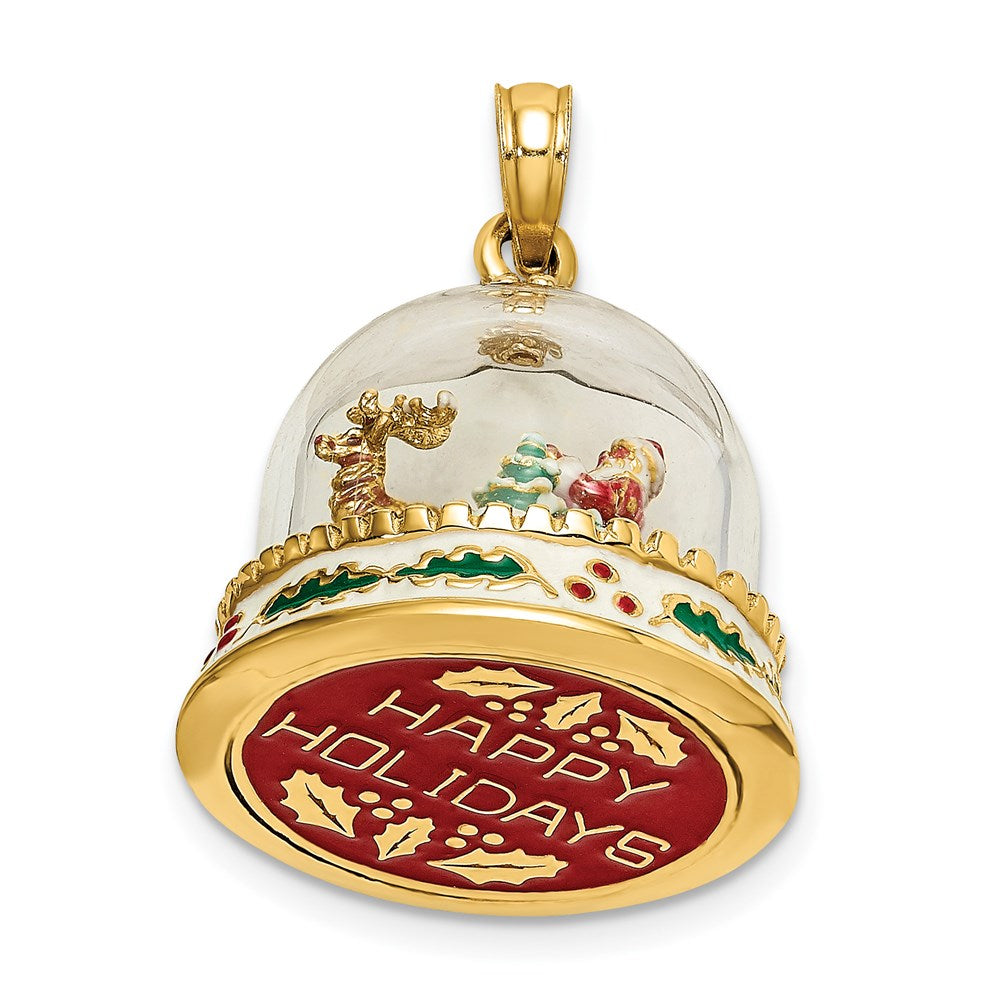 14K Gelbgold 3-d Emailliert Weihnachten Snow Globe Charm